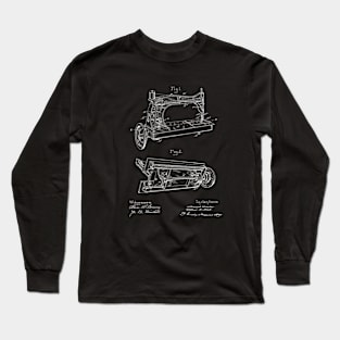 Sewing Machine Vintage Patent Drawing Long Sleeve T-Shirt